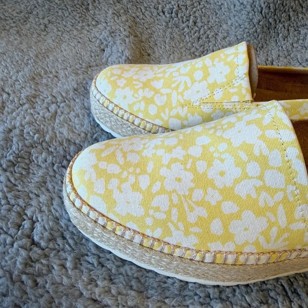 DR. SCHOLLS Shoes Womens 7 Yellow Floral Espadrille Platform Slip-On Loafers